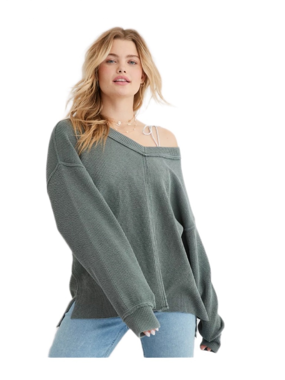 Aerie Wonder Textured V-Neck Sweatshirt Size XS